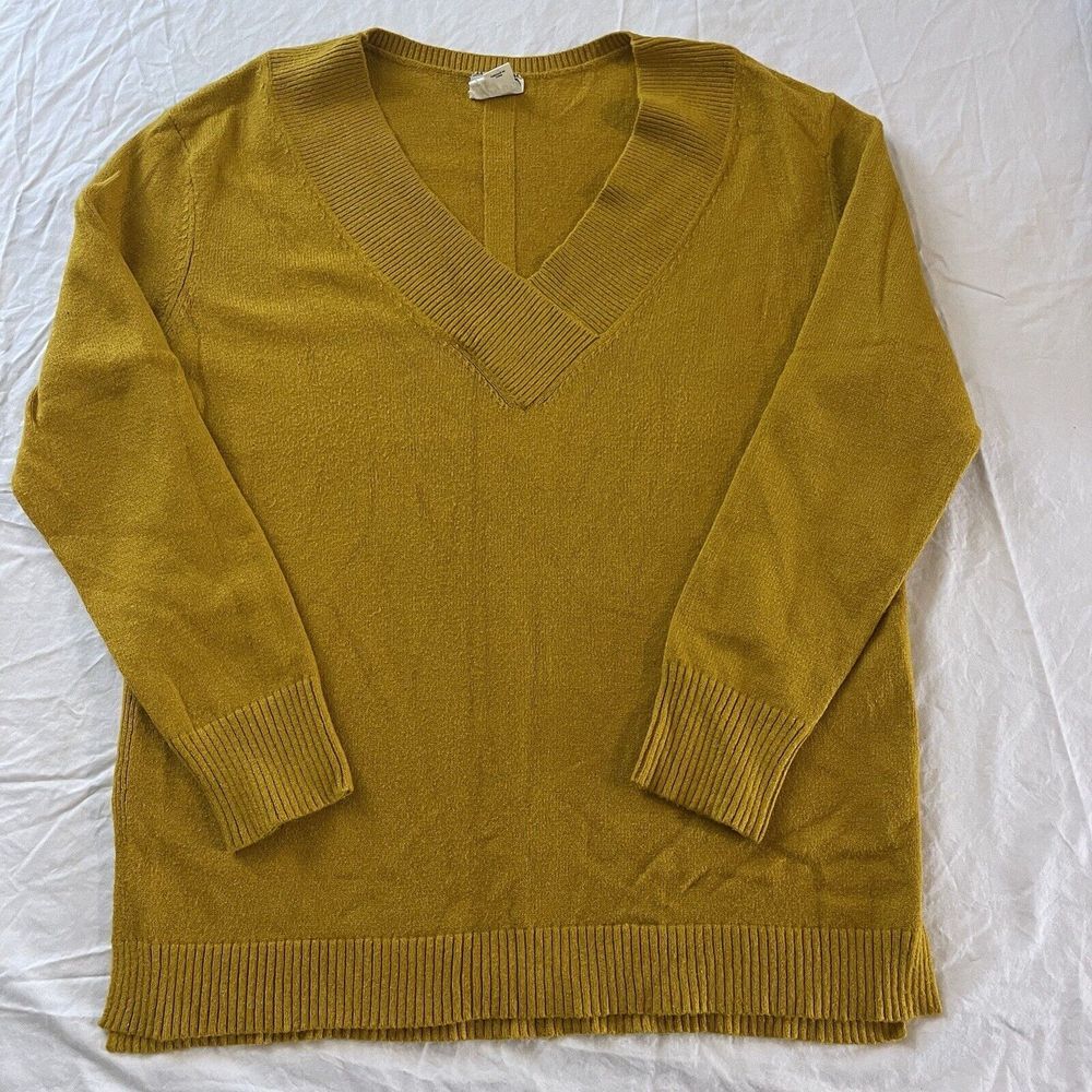 Anthropologie Mustard Yellow Rayon Long Sleeve V-Neck Pullover Sweater‎ Medium